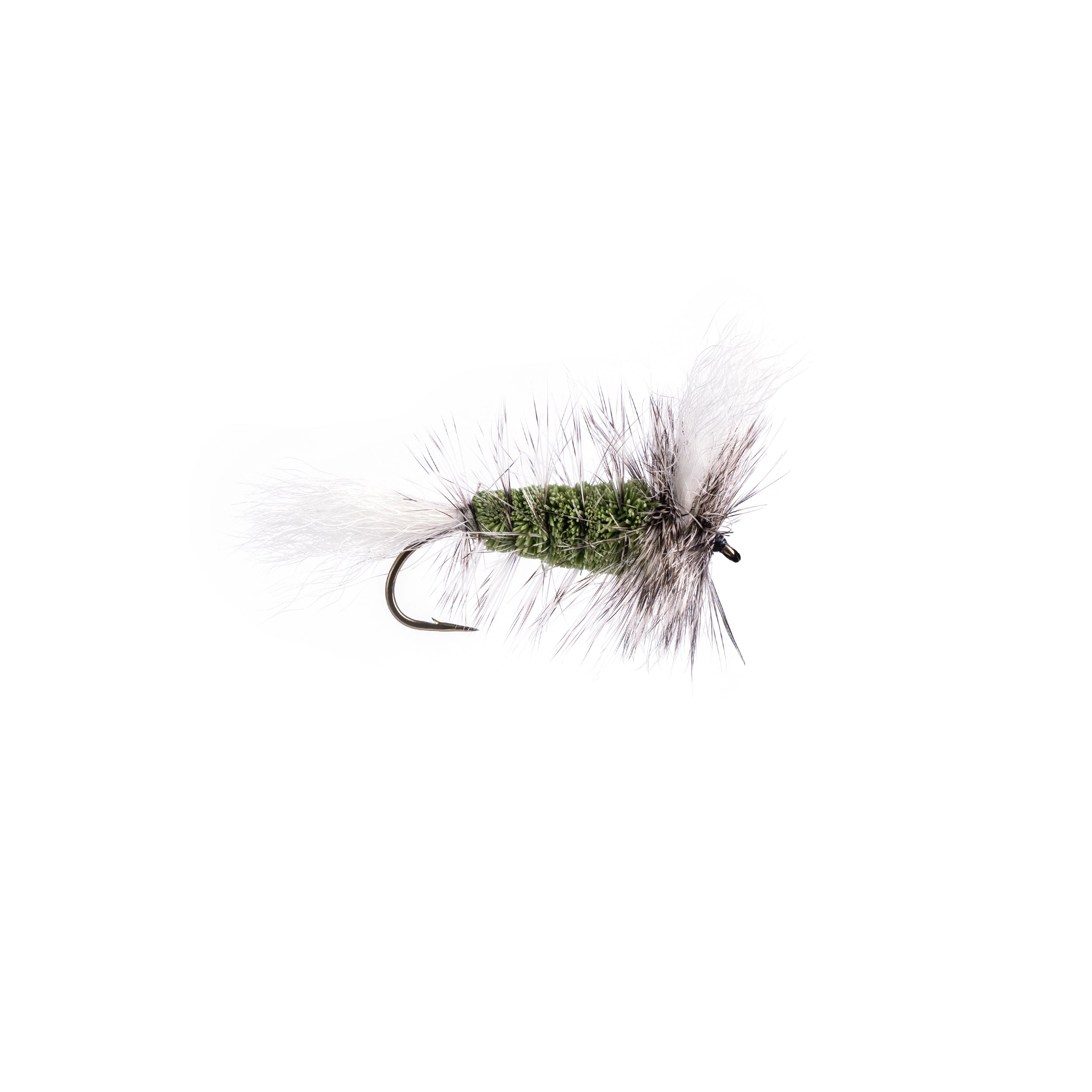 GREEN OLIVE-White Tail-Golden Badger Hackle (Wulff Bomber)